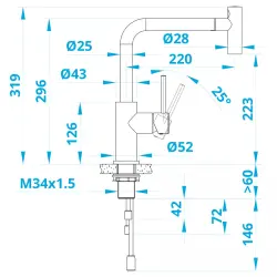 Caressi Basic Line RVS Смесител за кухня с една ръкохватка и издърпващ се чучур, инокс CA122I U ECO 1208957247