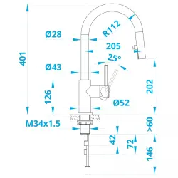 Caressi Stainless steel Смесител за кухня с издърпващ се душ, неръждаема стомана  CA123I U ECO