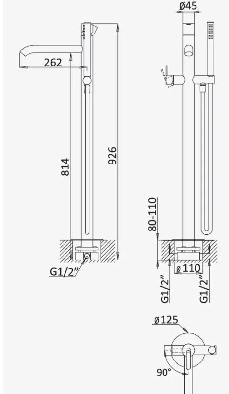AquaTrimo Acciaio свободностояща баня смесител с ръчна душ кабина от неръждаема стомана 1208957285