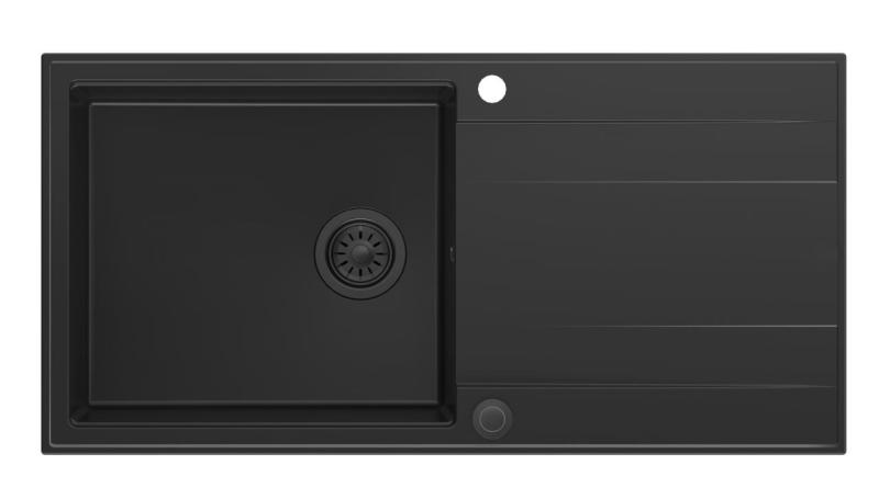 Quadri Luton черна гранитна мивка за монтаж над нивото на плота с обръщаем отцедник 100x50 см с черна цедка 1208957323