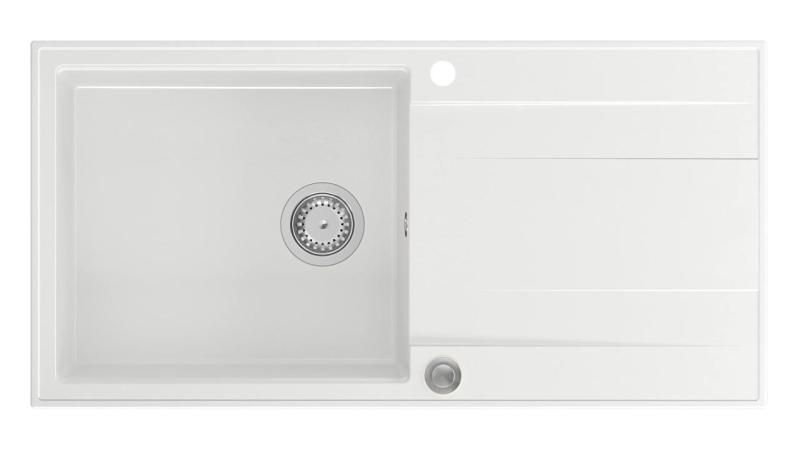 Quadri Luton бяла гранитна мивка за монтаж над нивото на плота с обръщаем отцедник 100x50 см с цедка от неръждаема стомана 1208957324