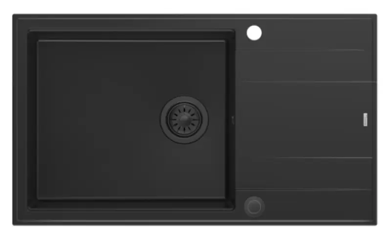 Quadri Luton черен гранит голяма мивка за монтаж над нивото на плота с обръщаем отцедник 86x50 см с цедка от неръждаема стомана 1208957326