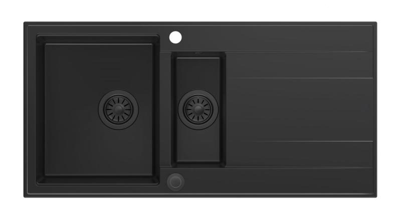 Quadri Luton черна гранитна мивка за монтаж над нивото на плота 1,5 с обръщаем отцедник 100x50 см с черна цедка 1208957329