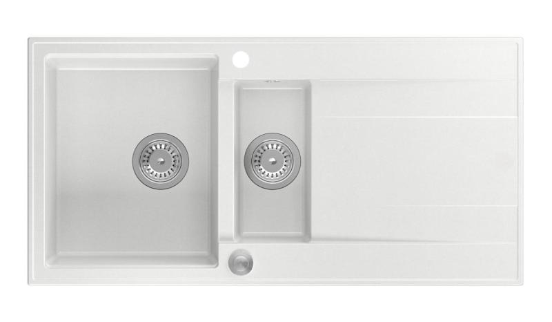 Quadri Luton бяла гранитна мивка за монтаж над нивото на плота 1,5 с обръщаем отцедник 100x50 см с цедка от неръждаема стомана 1208957330