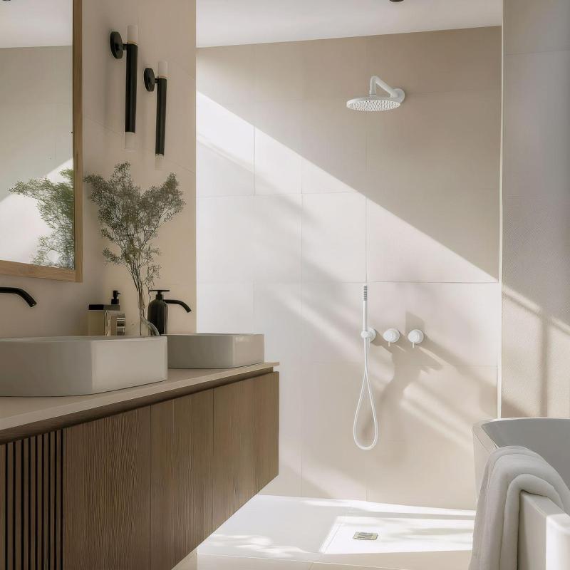 Waterevolution Flow вграден душ комплект, матово бял, с термостат, дъждовна душ кабина и ръчна душ кабина 1208957344