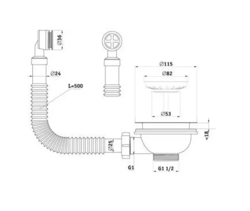GraniteMy Комплект за оттичане с кръгъл преливник , цвят сиво 1208957347