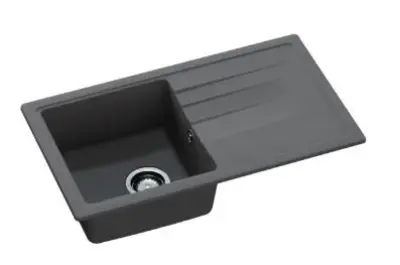 GraniteMy Smart изключително плитка гранитна мивка за монтаж над нивото на плота в черно 76x44 см с обръщаем отцедник 1208957353