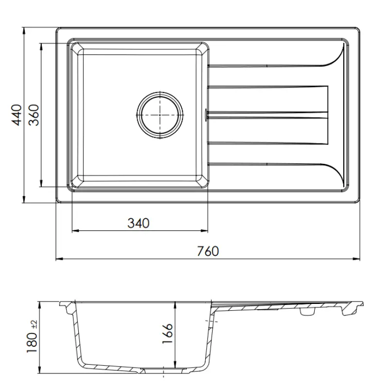 GraniteMy Smart изключително плитка гранитна мивка за монтаж над нивото на плота в черно 76x44 см с обръщаем отцедник 1208957353