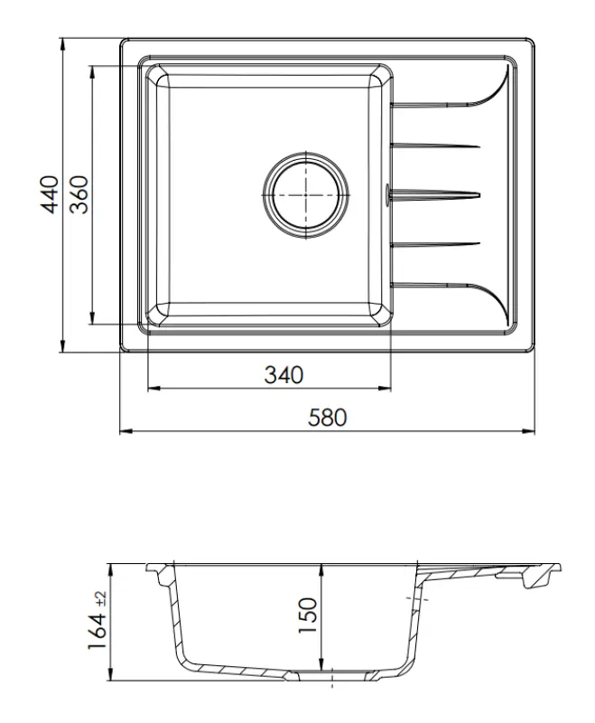 GraniteMy Smart изключително плитка гранитна мивка за монтаж над нивото на плота в черно 58x44 см с обръщаем отцедник 1208957354