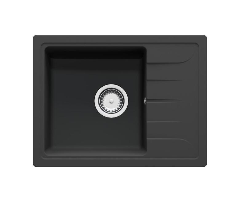 GraniteMy Smart изключително плитка гранитна мивка за монтаж над нивото на плота в черно 58x44 см с обръщаем отцедник 1208957354