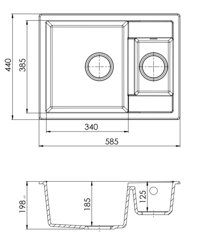 GraniteMy Smart изключително плитка 1,5 гранитна мивка за монтаж над нивото на плота в черно 58x44 см 1208957355