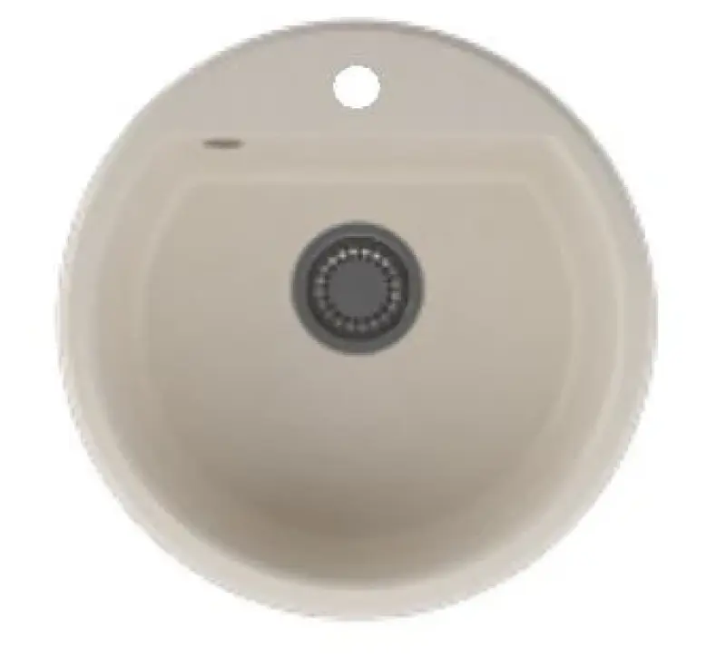 GraniteMy Bremen кръгла гранитна мивка 43 см бяла за монтаж под и над нивото на плота с отвор за смесител и цедка от неръждаема стомана 1208957356