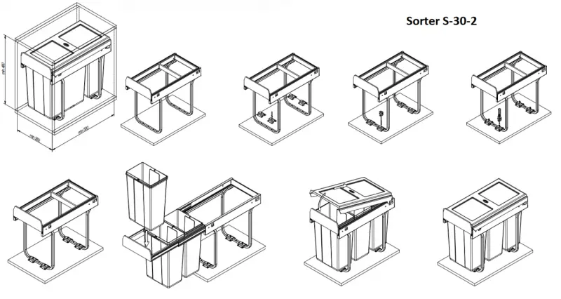 Garbi Sorter S-30-2 Система за отпадъци  с 2 кофи 1 x 10 и 1 x 20 литра 1208957363