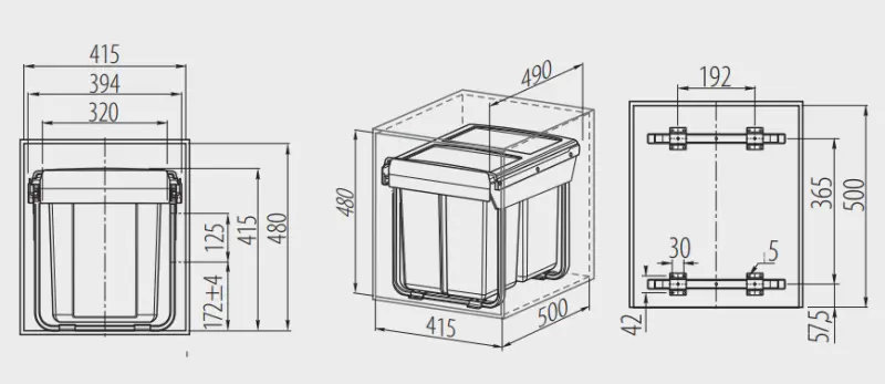 Garbi Sorter S-45-3 Система за отпадъци с 3 кофи за отпадъци 1 x 20 и 2 x 10 литра 1208957366