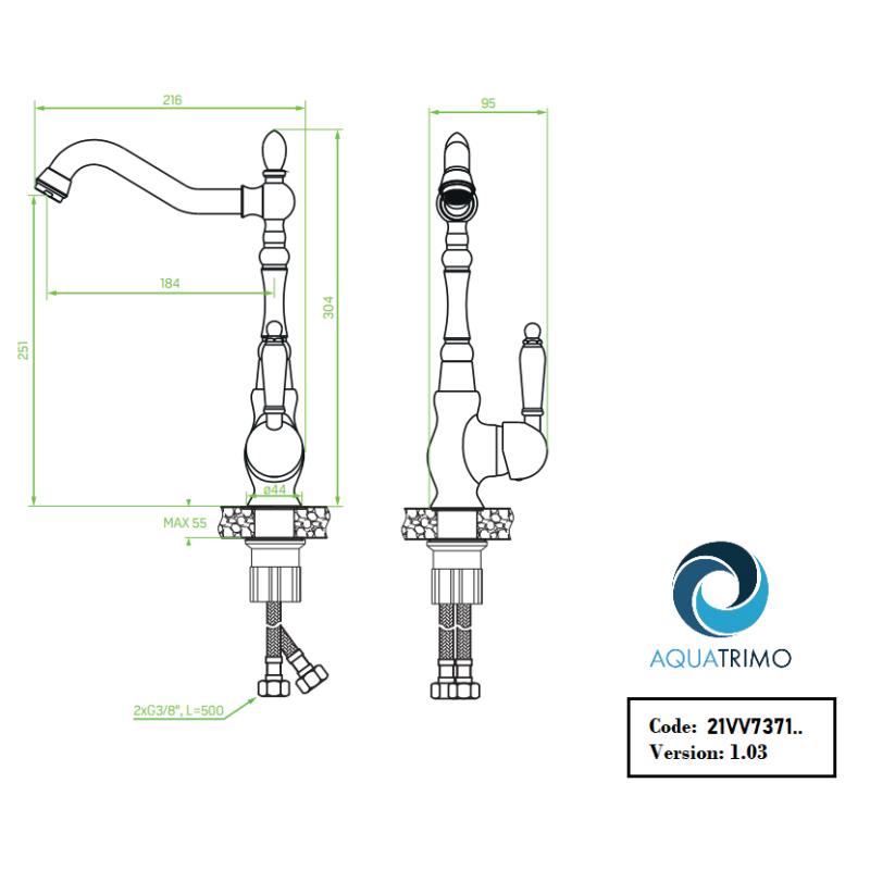 AquaTrimo Vivaldi Класически кухненски смесител хром с въртящ се чучур 21VV7371CM