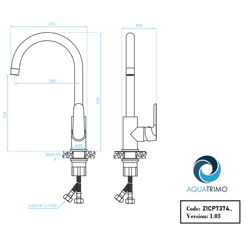 AquaTrimo Chopin Кухненски смесител с една ръкохватка, матово черно 21CP7374SW