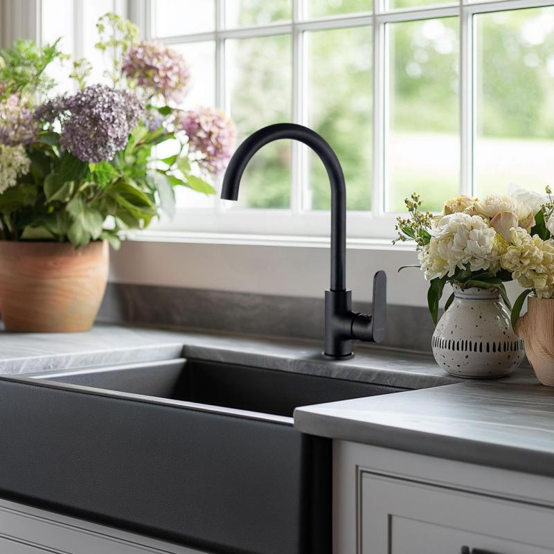 AquaTrimo Chopin Кухненски смесител с една ръкохватка, матово черно 21CP7374SW