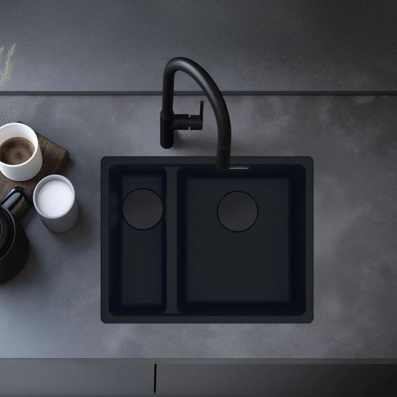 Франке Марис MRG 260/160-34-15 Фрагренит черна едиция мат черна мивка за вграждане, голяма чиния вдясно