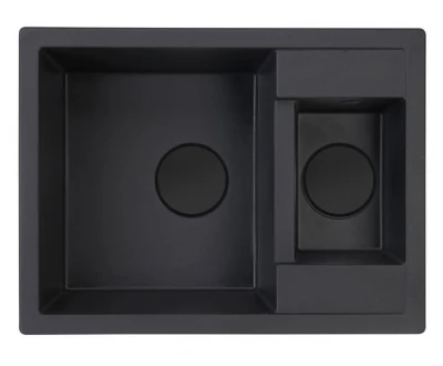 GraniteMy Smart изключително плитка 1,5 гранитна мивка за монтаж над нивото на плота в черен цвят, обръщаема 58x44 см 1208957386