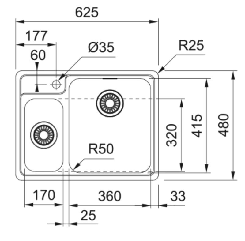 Franke мивка Bellissimo BCX 260 за монтаж на нивото на плота с отвор за смесител 625x480 мм 127.0691.229
