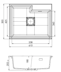 GraniteMy Limited луксозна гранитна мивка 61x50 см черна с квадратен отвор  1208957390