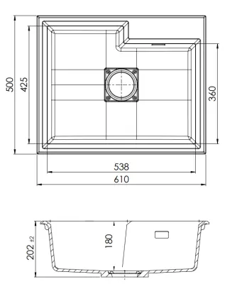 GraniteMy Limited луксозна гранитна мивка 61x50 см черна с квадратен отвор  1208957390