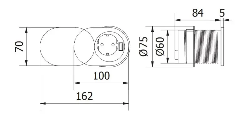 Вградена кухненска контактна доза Indux Slide в работния плот с USB C и контактна доза, цвят неръждаема стомана 1208957391