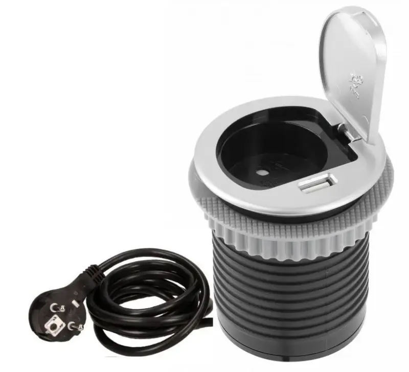 Indux Cover Вграден контакт за работен плот с USB и 1 гнездо, цвят сребро 1208957393