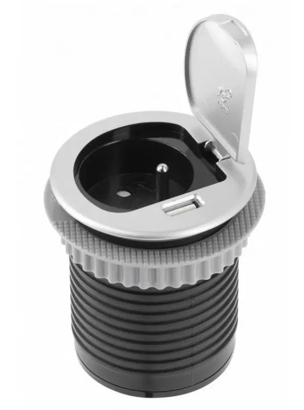 Indux Cover вграден кухненски контакт с заземяване в плот с USB и контакт, цвят сребро 1208957394