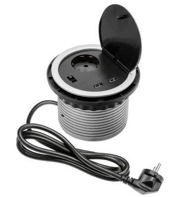 Indux Cover Вградено контактно гнездо в сребрист цвят за работния плот, с 2 USB връзки 1208957397
