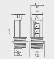 Indux Up & Down Потъваща черна колона за работния плот с 3 гнезда 1208957403