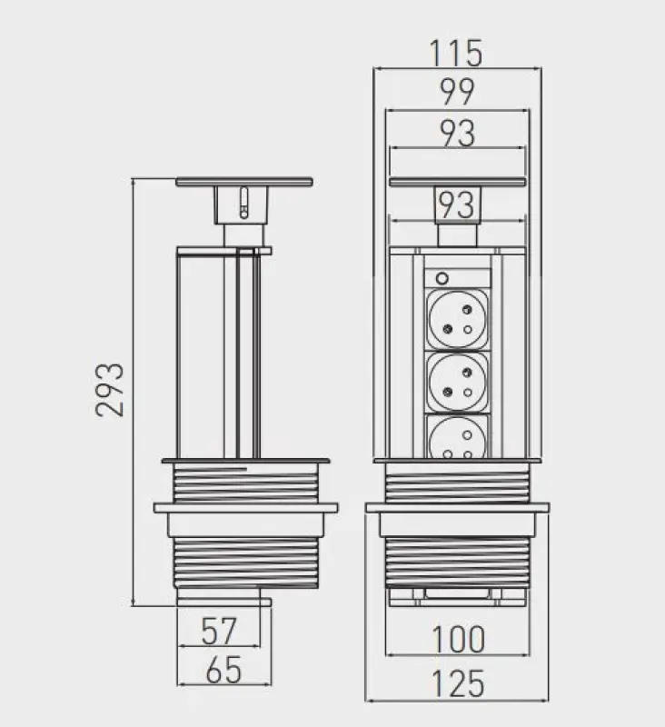 Indux Up & Down Потъваща черна колона за работния плот с 3 гнезда 1208957403