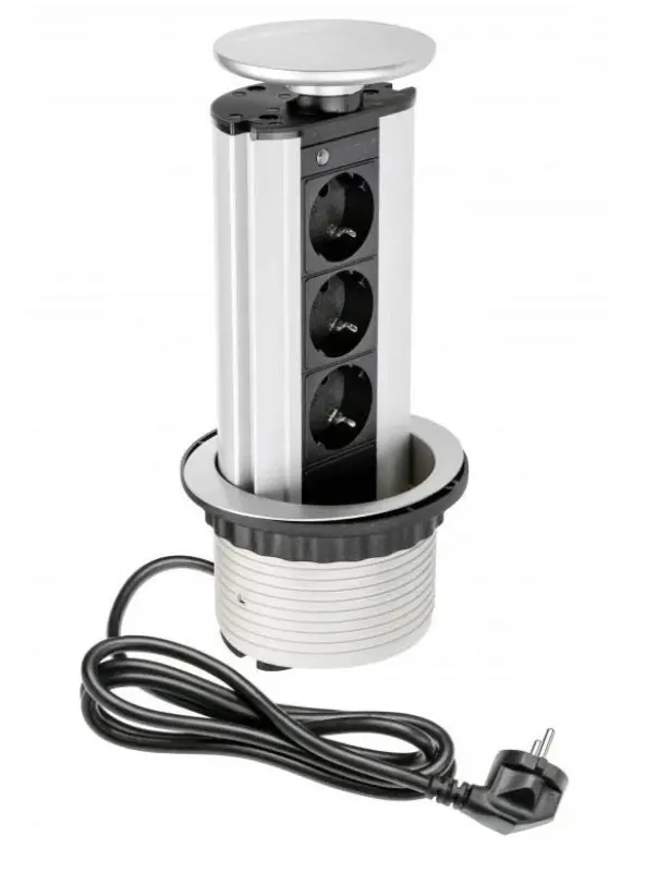 Indux Up & Down Потъваща сребърна контактна колона за работния плот с 3 гнезда 1208957408