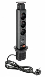Indux Up & Down Малка потъваща черна колона за работния плот, 3 контакта и 2 x USB 1208957416