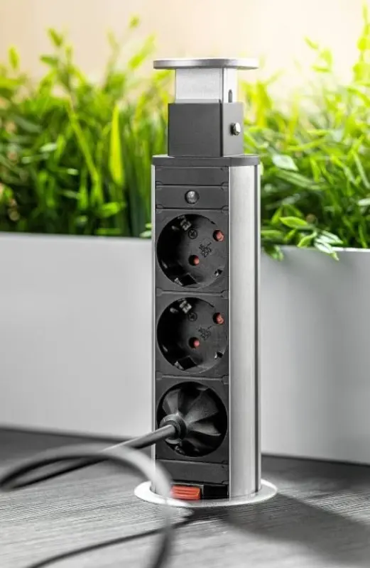 Indux Up & Down Малка потъваща черна колона за работния плот, 3 контакта и 2 x USB 1208957416