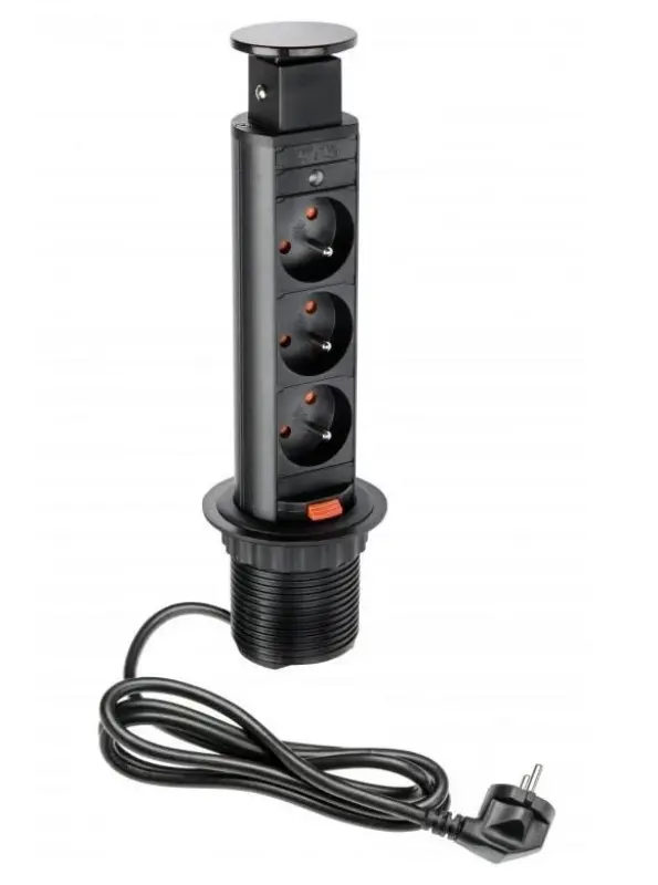 Indux Up & Down малък потапящ се заземител за черен кухненски контакт в работната плот с 3 контакта 1208957417