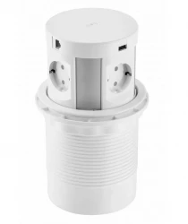 Indux Push Потъваща бяла кколона за работния плот с 4 контакта, 2 x USB, 2 x RJ45 и безжично зареждане 1208957419