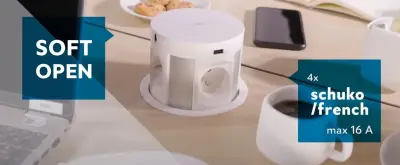 Indux Push Потъваща бяла кколона за работния плот с 4 контакта, 2 x USB, 2 x RJ45 и безжично зареждане 1208957419