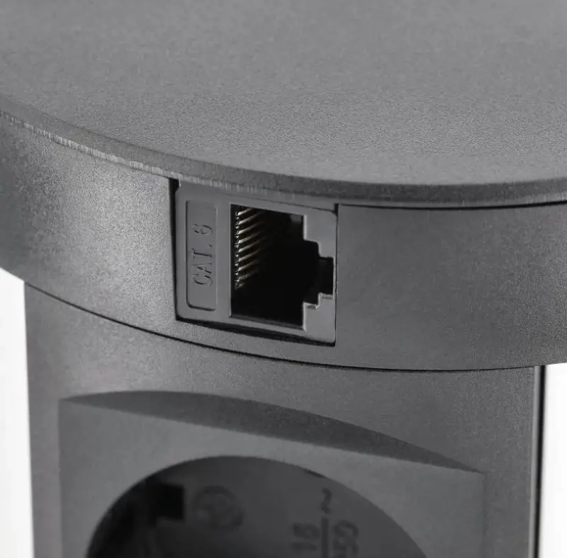 Indux Push Потъваща черна колона за работния плот с 4 контакта, 2 x USB, 2 x RJ45 и безжично зареждане 1208957420