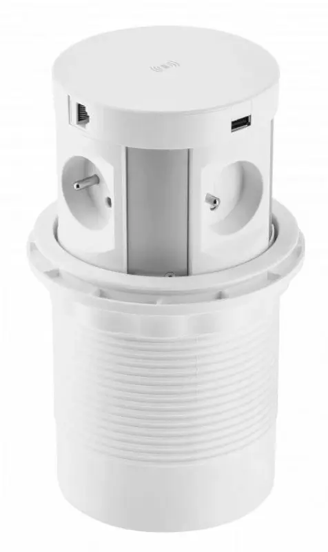 Indux Push потопяема пенарда бял кухненски контакт в работната плот с 4 контакта, 2 x USB, 2 x RJ45 и безжично зареждане 1208957422