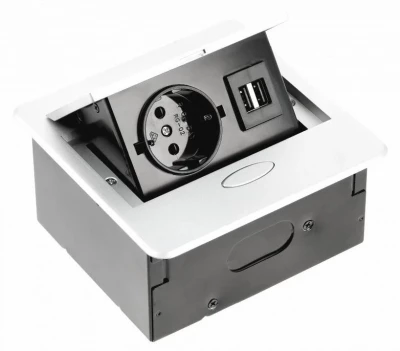 Indux Flip Small Кухненски контакт за работния плот или горния шкаф, матово бял с 2 USB зарядни 1208957423