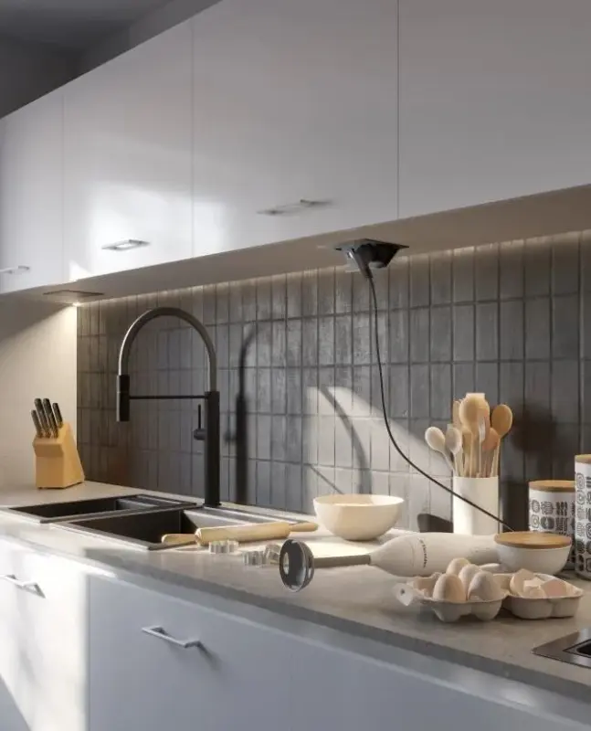 Indux Flip Small кухненски контакт за вграждане в плота или горния шкаф, матово бял, с 2 USB зарядни устройства 1208957426