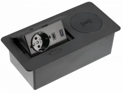 Indux Flip Кухненски контакт с 1 гнездо за работния плот, матово черно, с безжично и 2 USB зарядни 1208957427