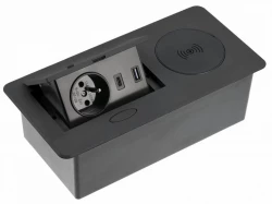 Indux Flip кухненски контакт със заземяване в работния плот матово черен с безжично и 2 USB зарядни устройства 1208957428
