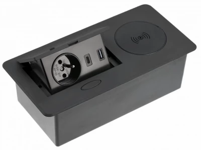 Indux Flip кухненски контакт със заземяване в работния плот матово черен с безжично и 2 USB зарядни устройства 1208957428
