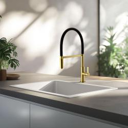 Ausmann Lavea Златен кухненски смесител PVD gold с въртящ се и гъвкав чучур 1208957436