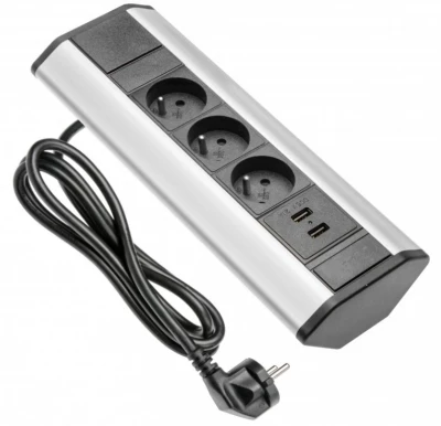 Индукс Corner ъглова кухненска контактна система с 3 заземени контакта и 2 USB зарядни устройства 1208957442