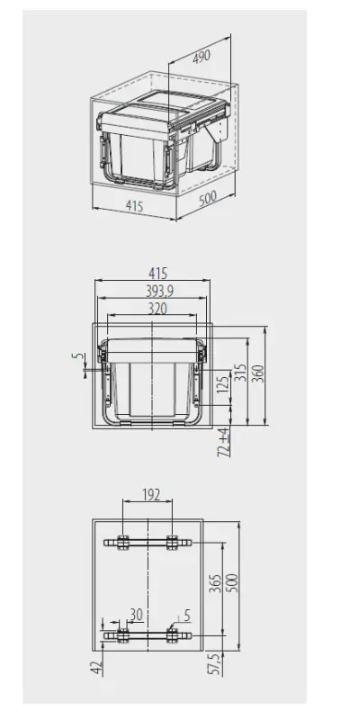 Garbi Sorter S-45-2-15 Система за отпадъци с 2 x 15 литра кофи за боклук, ниска 1208957444
