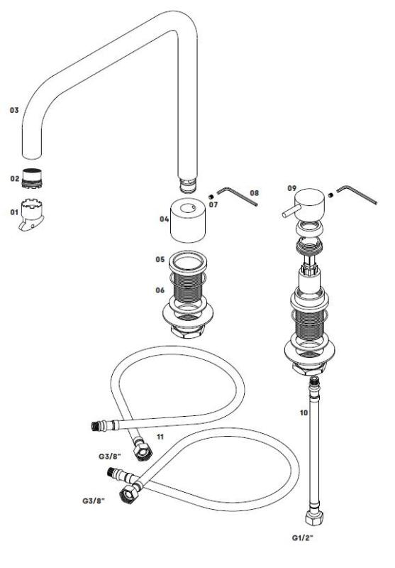 Waterevolution Flow Смесител за кухня с 2 отвора, gunmetal PVD T151HGME