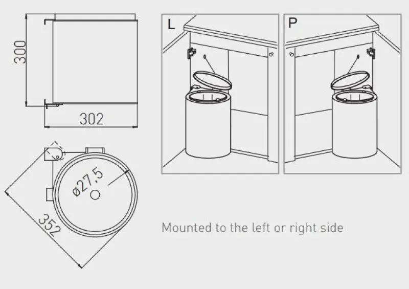 Garbi Round R-40-1 Кош за отпадъци с обем 11 литра, може да се постави от ляво или дясно 1208957471